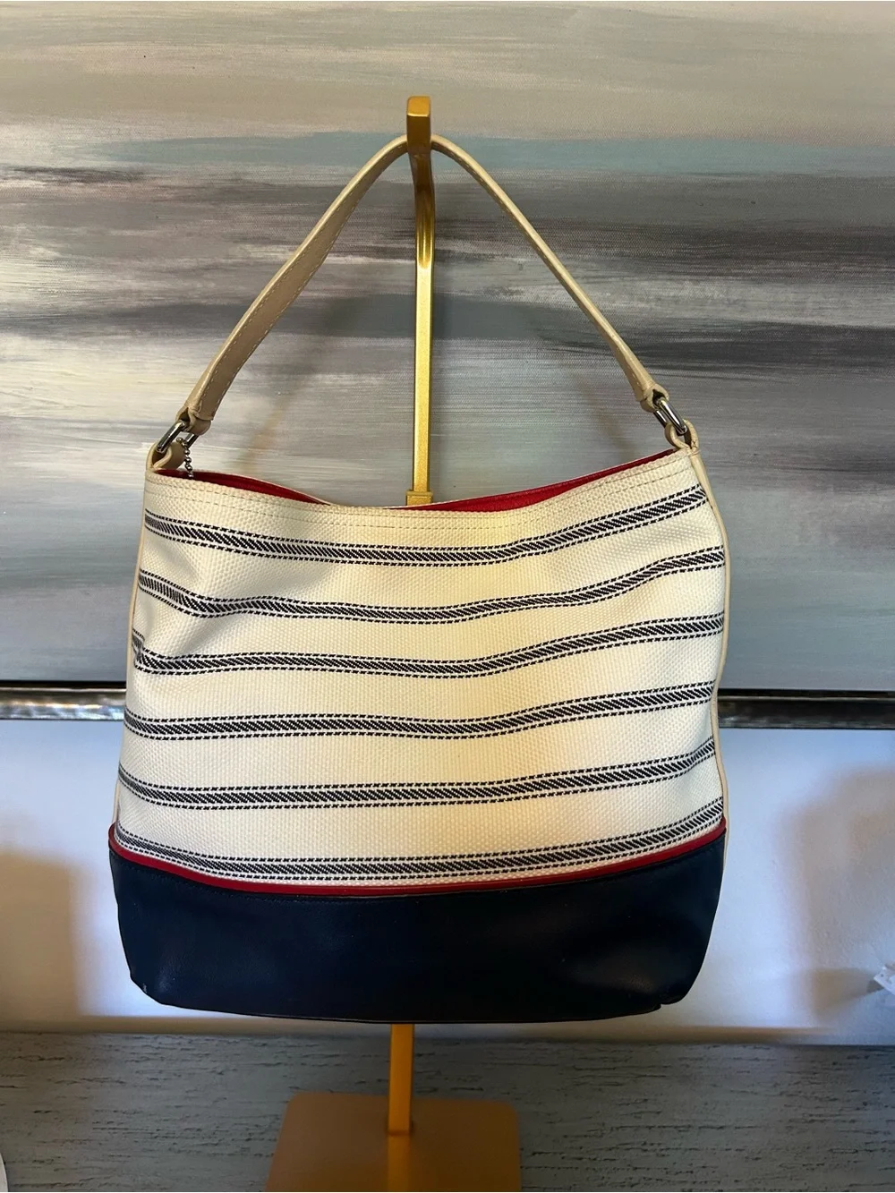 Coach x Saint James Collaboration Striped Hobo Canvas/leather accents  LIKE NEW